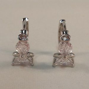 Silver Angel White Diamond Zircon Hoop Huggie Earrings Gorgeous Party Gift